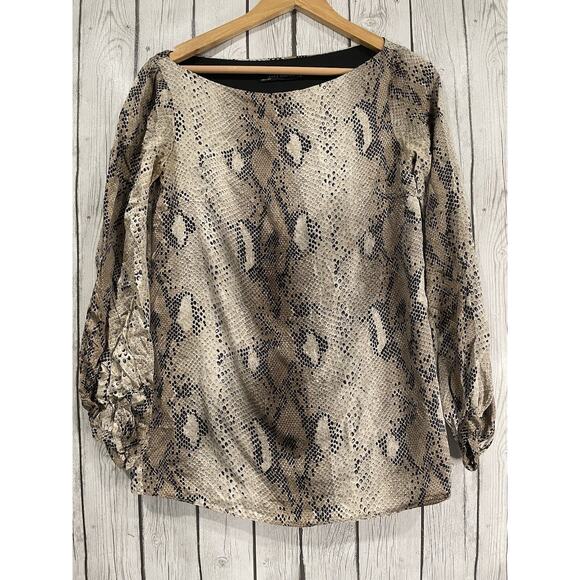 Zara Woman Sm Women's Cream Black Snake Print Blouse Top Animal Snakeskin Flowy - Picture 6 of 8